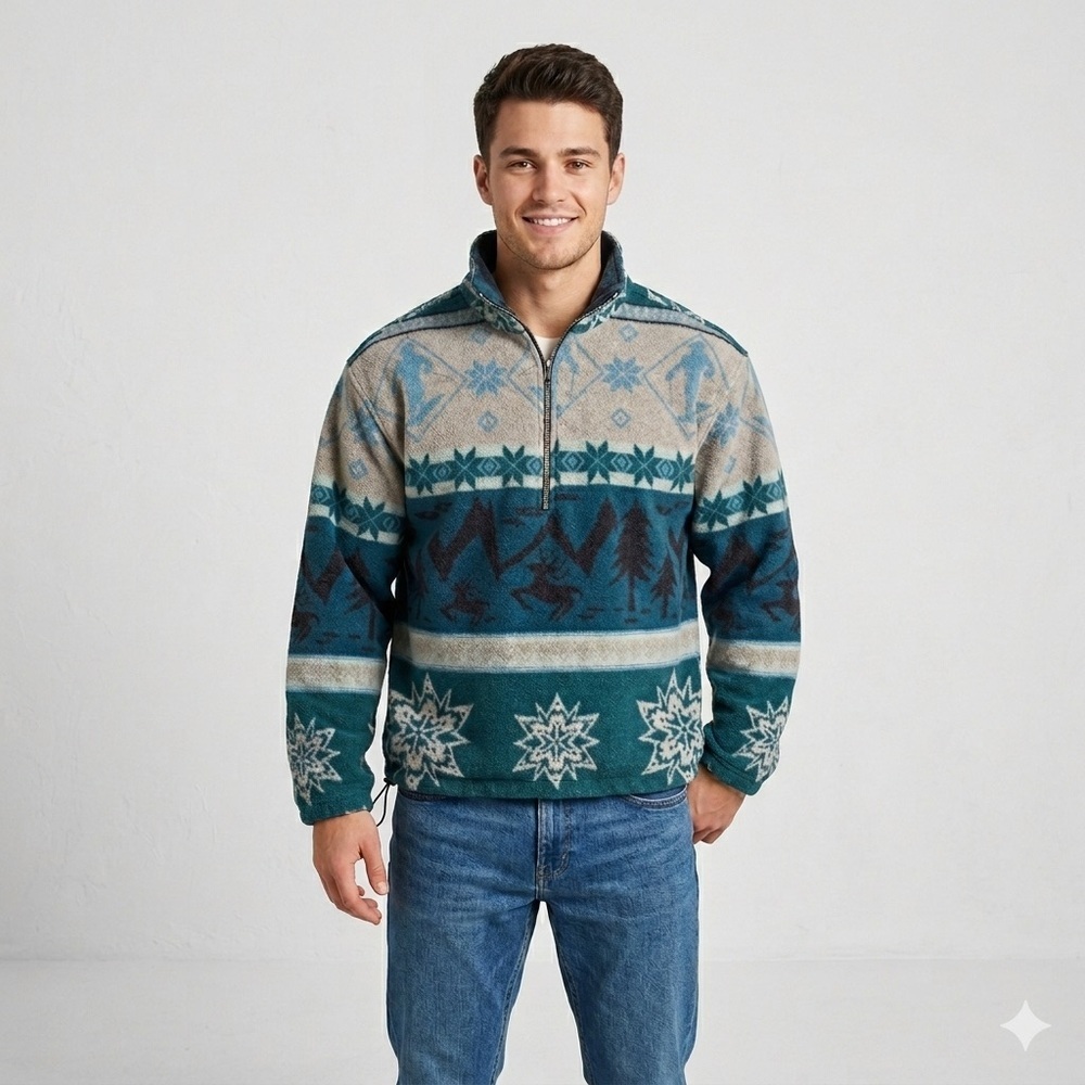 126 LL BEAN Men's Winter Theme Wool Blend Pullover Sweater, Medium